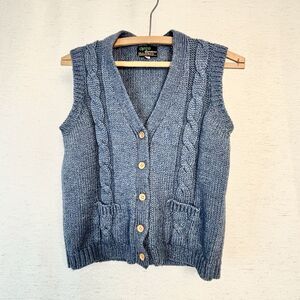VTG CHEGO Cable Knit Fishermans Sweater Vest Blue Nautical Coastal Grandma Sz S